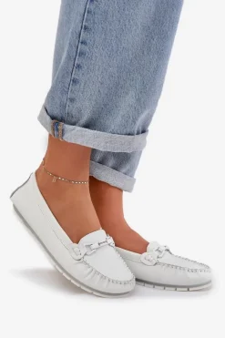 Płaskie Skórzane Mokasyny Z Ozdobą S.Barski LR51-547 Białe