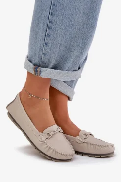 Płaskie Skórzane Mokasyny Z Ozdobą S.Barski LR51-547 Beżowe