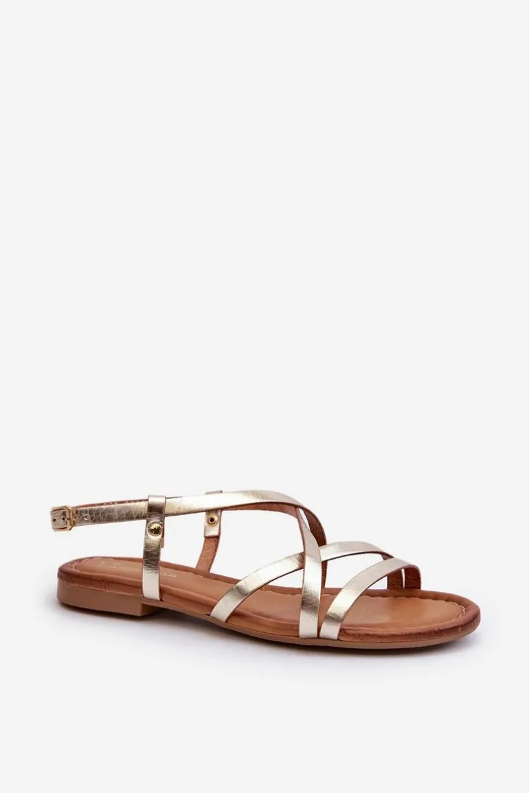 Płaskie Skórzane Sandały Damskie Maciejka 06635-25 Złote