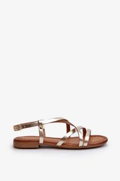 Płaskie Skórzane Sandały Damskie Maciejka 06635-25 Złote