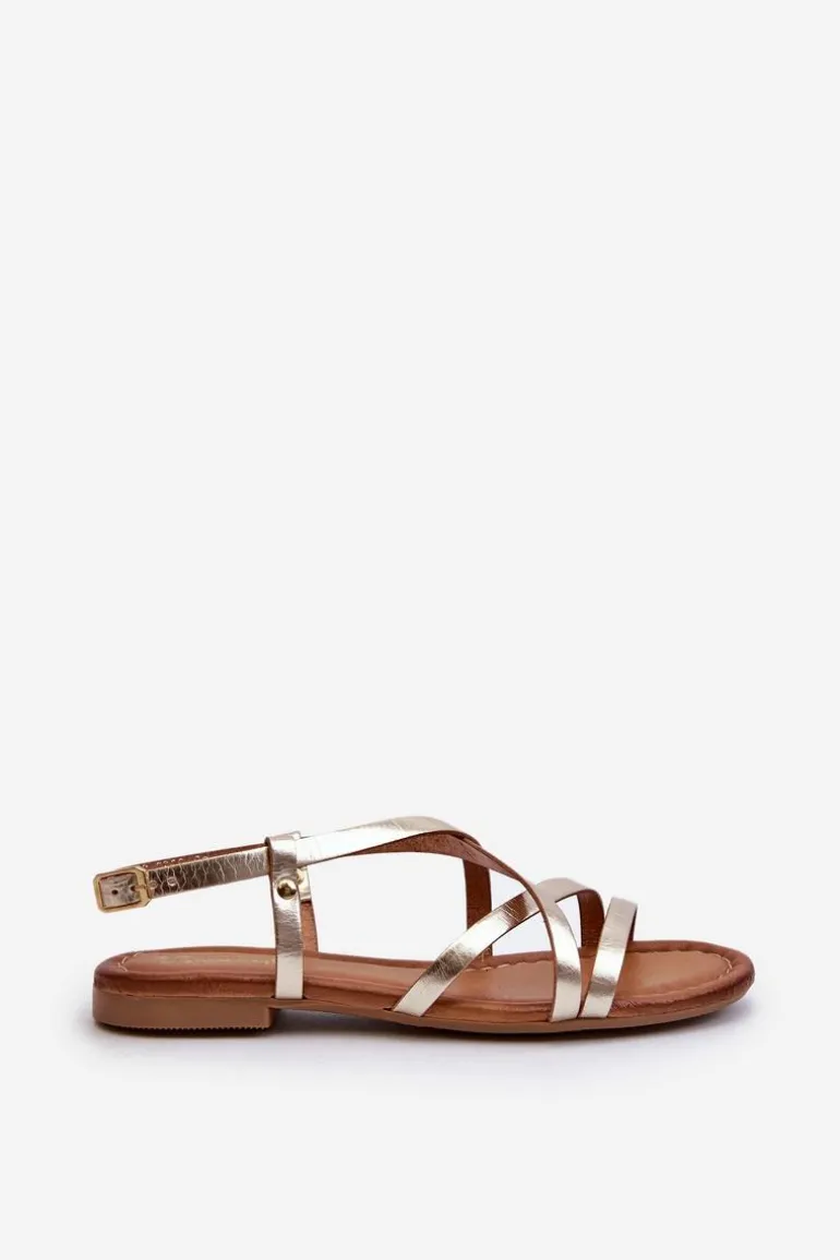 Płaskie Skórzane Sandały Damskie Maciejka 06635-25 Złote