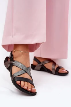 Płaskie Skórzane Sandały Damskie Zazoo 40032 Czarne