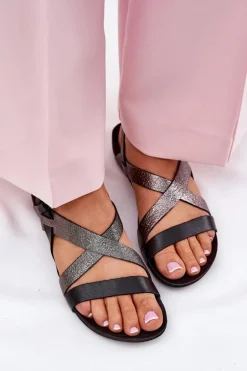 Płaskie Skórzane Sandały Damskie Zazoo 40032 Czarne