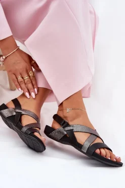 Płaskie Skórzane Sandały Damskie Zazoo 40032 Czarne