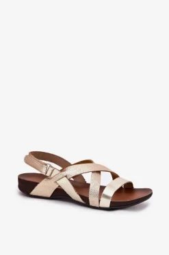 Płaskie Skórzane Sandały Damskie Zazoo 40032 Złote