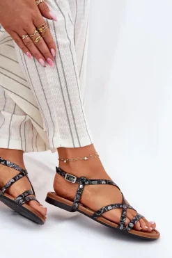 Płaskie Skórzane Sandały Damskie Maciejka 06635-05 Czarne