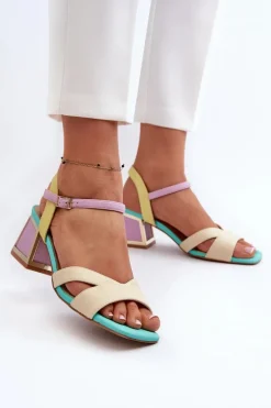 Pastelowe Sandały Damskie Na Obcasie D&A CR482 Beżowe