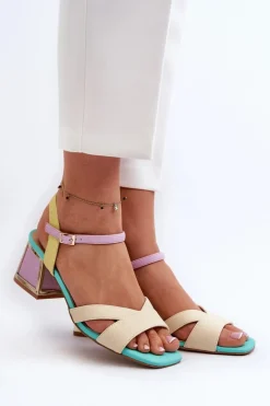 Pastelowe Sandały Damskie Na Obcasie D&A CR482 Beżowe