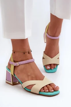 Pastelowe Sandały Damskie Na Obcasie D&A CR482 Beżowe