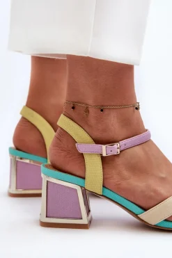 Pastelowe Sandały Damskie Na Obcasie D&A CR482 Beżowe