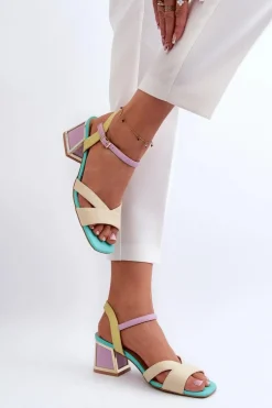 Pastelowe Sandały Damskie Na Obcasie D&A CR482 Beżowe