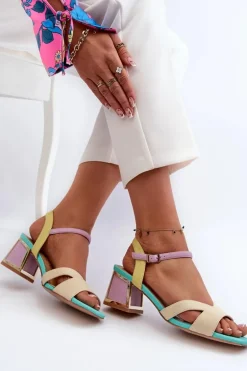 Pastelowe Sandały Damskie Na Obcasie D&A CR482 Beżowe