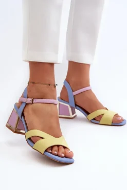 Pastelowe Sandały Damskie Na Obcasie D&A CR482 Żółte