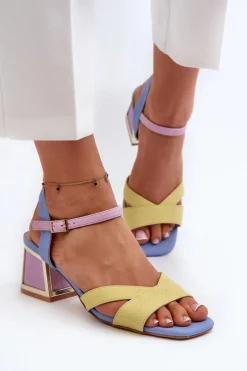 Pastelowe Sandały Damskie Na Obcasie D&A CR482 Żółte