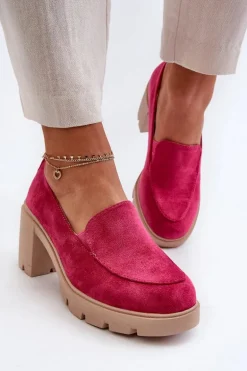 Półbuty Damskie Eko Zamszowe Na Obcasie i Platformie Fuksja Arablosa