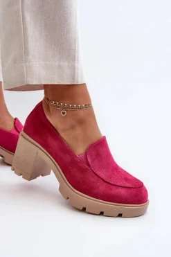 Półbuty Damskie Eko Zamszowe Na Obcasie i Platformie Fuksja Arablosa