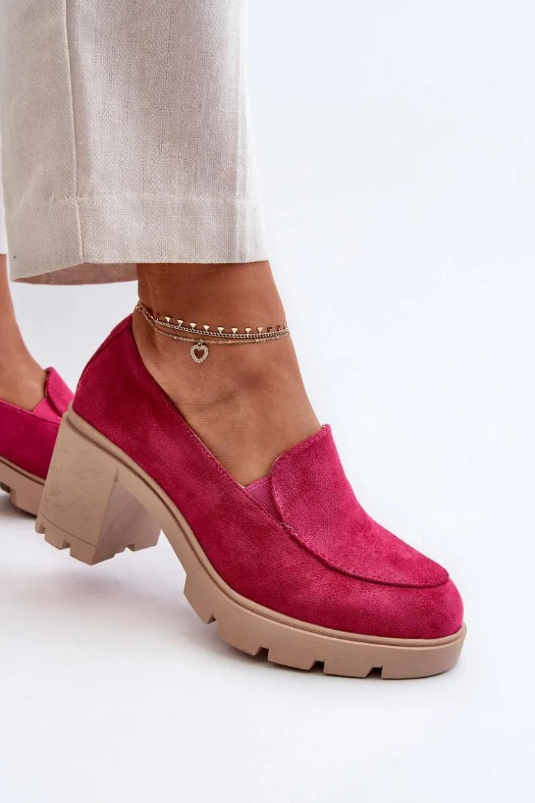 Półbuty Damskie Eko Zamszowe Na Obcasie i Platformie Fuksja Arablosa