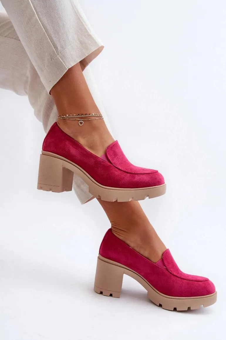 Półbuty Damskie Eko Zamszowe Na Obcasie i Platformie Fuksja Arablosa