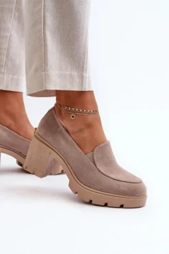 Półbuty Damskie Eko Zamszowe Na Obcasie i Platformie Beżowe Arablosa