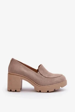 Półbuty Damskie Eko Zamszowe Na Obcasie i Platformie Beżowe Arablosa