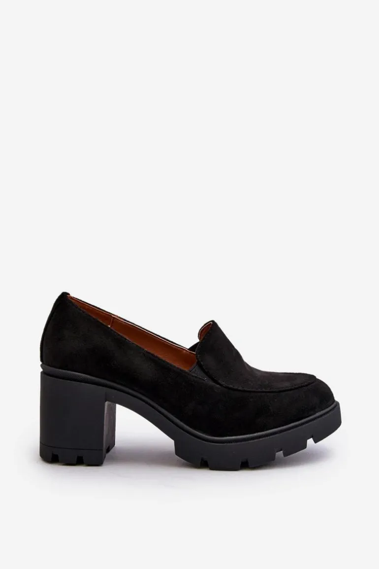Półbuty Damskie Eko Zamszowe Na Obcasie i Platformie Czarne Arablosa
