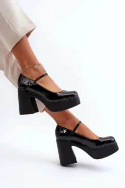 Półbuty Damskie Lakierowane Na Platformie I Słupku Big Star NN274004 Czarne