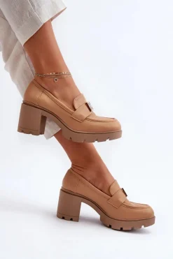 Półbuty Damskie Na Masywnym Obcasie Z Ozdobą Camel Ranunca