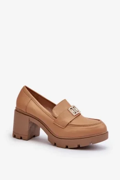 Półbuty Damskie Na Masywnym Obcasie Z Ozdobą Camel Ranunca