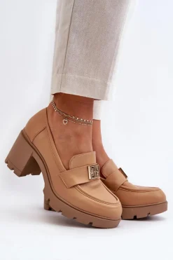 Półbuty Damskie Na Masywnym Obcasie Z Ozdobą Camel Ranunca