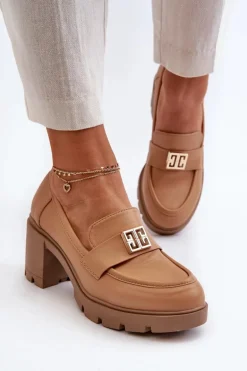 Półbuty Damskie Na Masywnym Obcasie Z Ozdobą Camel Ranunca