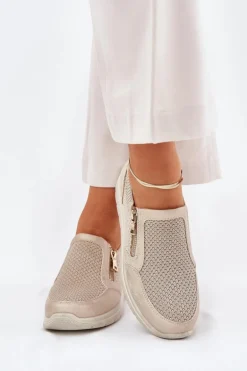 Półbuty Damskie Na Platformie Z Zamkiem Złote Leanae