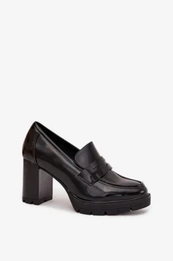 Półbuty Damskie Na Słupku Z Eko Skóry Czarne Ilyssia