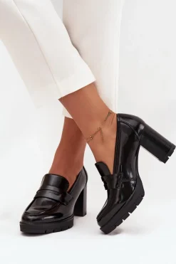 Półbuty Damskie Na Słupku Z Eko Skóry Czarne Ilyssia