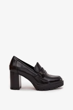 Półbuty Damskie Na Słupku Z Eko Skóry Czarne Ilyssia