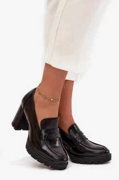 Półbuty Damskie Na Słupku Z Eko Skóry Czarne Ilyssia