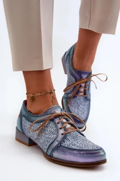 Półbuty Damskie Sznurowane Skóra Naturalna Maciejka 06452-06 Niebieskie