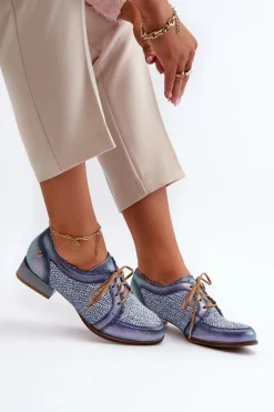 Półbuty Damskie Sznurowane Skóra Naturalna Maciejka 06452-06 Niebieskie