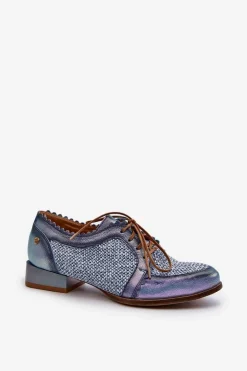 Półbuty Damskie Sznurowane Skóra Naturalna Maciejka 06452-06 Niebieskie