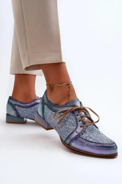Półbuty Damskie Sznurowane Skóra Naturalna Maciejka 06452-06 Niebieskie
