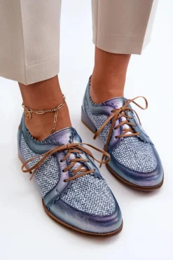 Półbuty Damskie Sznurowane Skóra Naturalna Maciejka 06452-06 Niebieskie