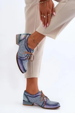 Półbuty Damskie Sznurowane Skóra Naturalna Maciejka 06452-06 Niebieskie