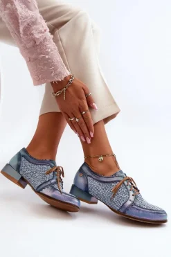 Półbuty Damskie Sznurowane Skóra Naturalna Maciejka 06452-06 Niebieskie