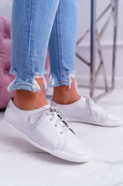 Półbuty Damskie Tenisówki Maciejka Skórzane Białe 4049A