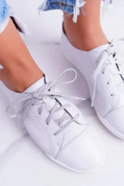 Półbuty Damskie Tenisówki Maciejka Skórzane Białe 4049A