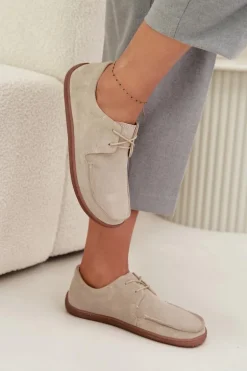 Półbuty Damskie Typu Barefoot Z Naturalnego Zamszu Zazoo 327 Jasnobeżowe