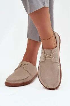 Półbuty Damskie Typu Barefoot Z Naturalnego Zamszu Zazoo 327 Jasnobeżowe