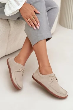 Półbuty Damskie Typu Barefoot Z Naturalnego Zamszu Zazoo 327 Jasnobeżowe