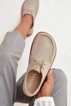 Półbuty Damskie Typu Barefoot Z Naturalnego Zamszu Zazoo 327 Jasnobeżowe