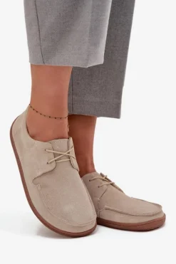 Półbuty Damskie Typu Barefoot Z Naturalnego Zamszu Zazoo 327 Jasnobeżowe
