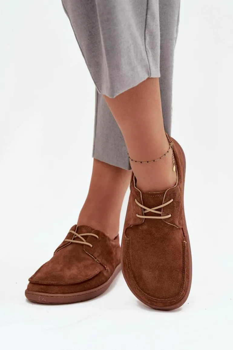 Półbuty Damskie Typu Barefoot Z Naturalnego Zamszu Zazoo 327 Brązowe